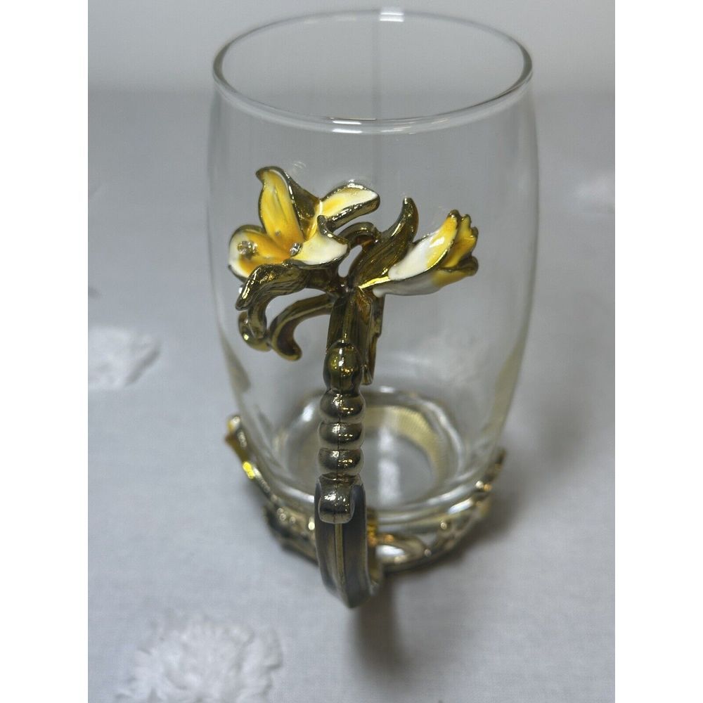 ARC of France Clear Glass Tea Coffee Cup Mug Jeweled Enamel Floral‎ - Picture 2 of 4